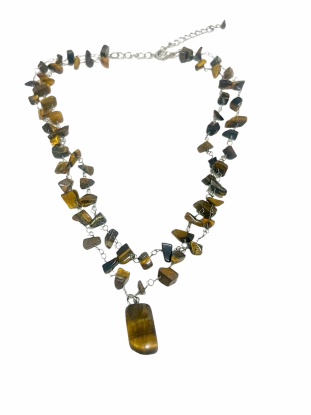 New Artisan Tigers Eye Double Strand Necklace Nuggets Chips Healing Chakra
